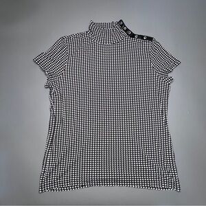 Lauren Ralph Lauren houndstooth mock neck button trim short sleeve top XL